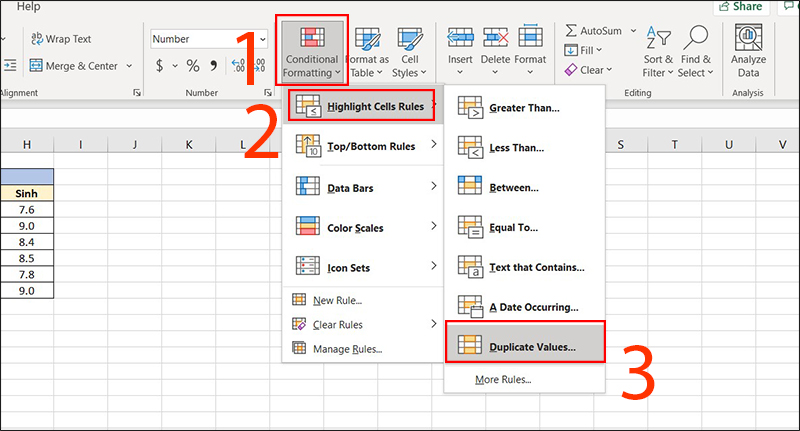 Sử dụng chức năng Duplicate Values